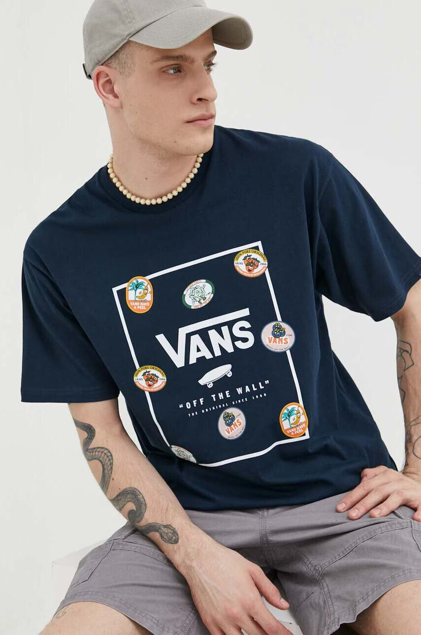 Vans Памучна тениска в тъмносиньо с принт - Pepit.bg
