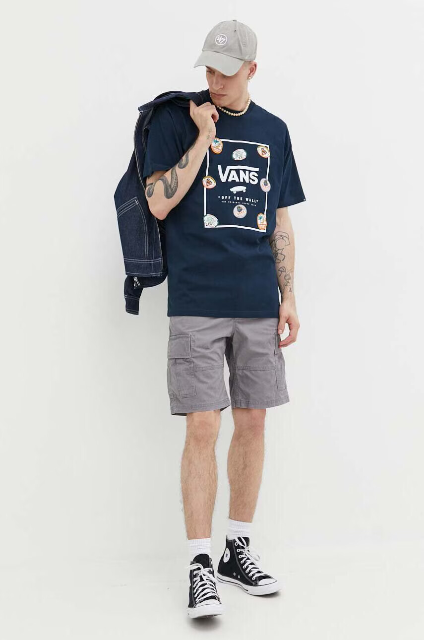 Vans Памучна тениска в тъмносиньо с принт - Pepit.bg