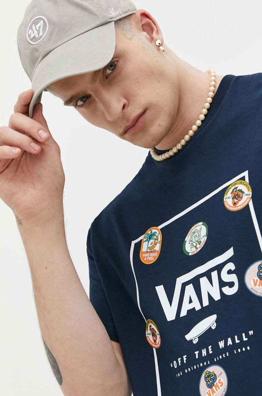 Vans Памучна тениска в тъмносиньо с принт - Pepit.bg