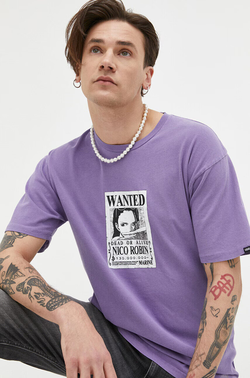 Vans Памучна тениска x One Piece в лилаво с принт - Pepit.bg