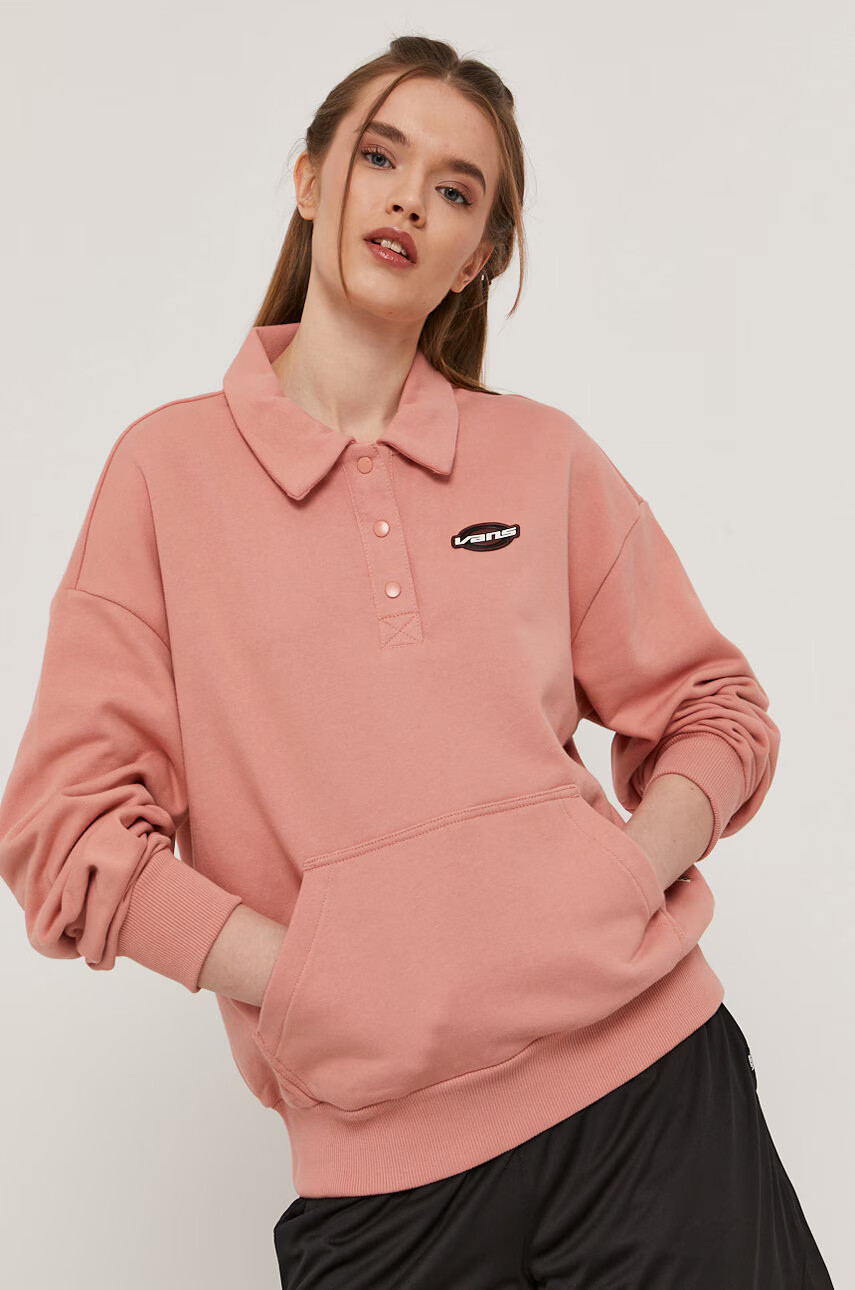 Vans Суичър дамски в розово с изчистен дизайн - Pepit.bg