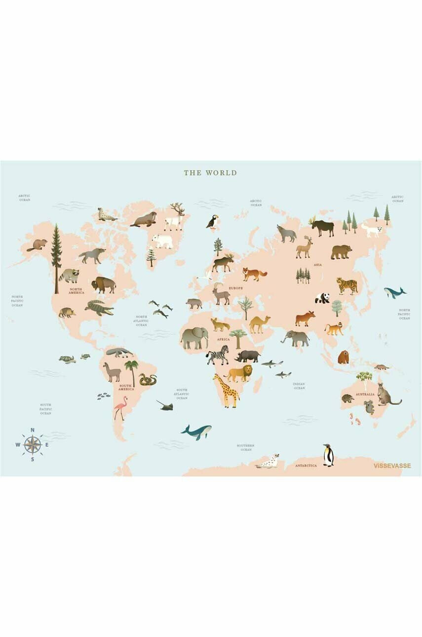 Vissevasse Постер World Map Animal 30 x 40 cm - Pepit.bg