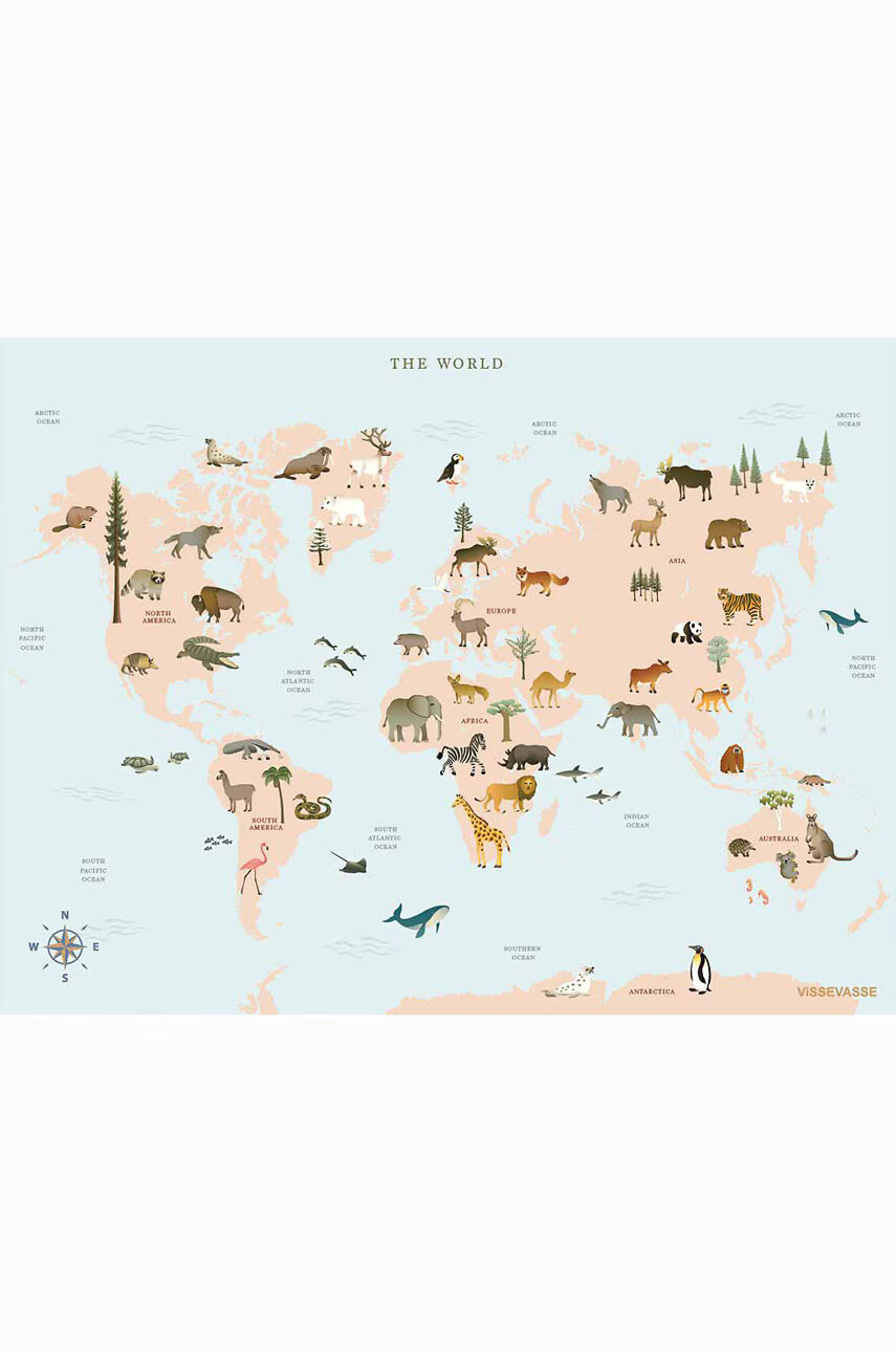 Vissevasse Постер World Map Animal 50x70 cm - Pepit.bg