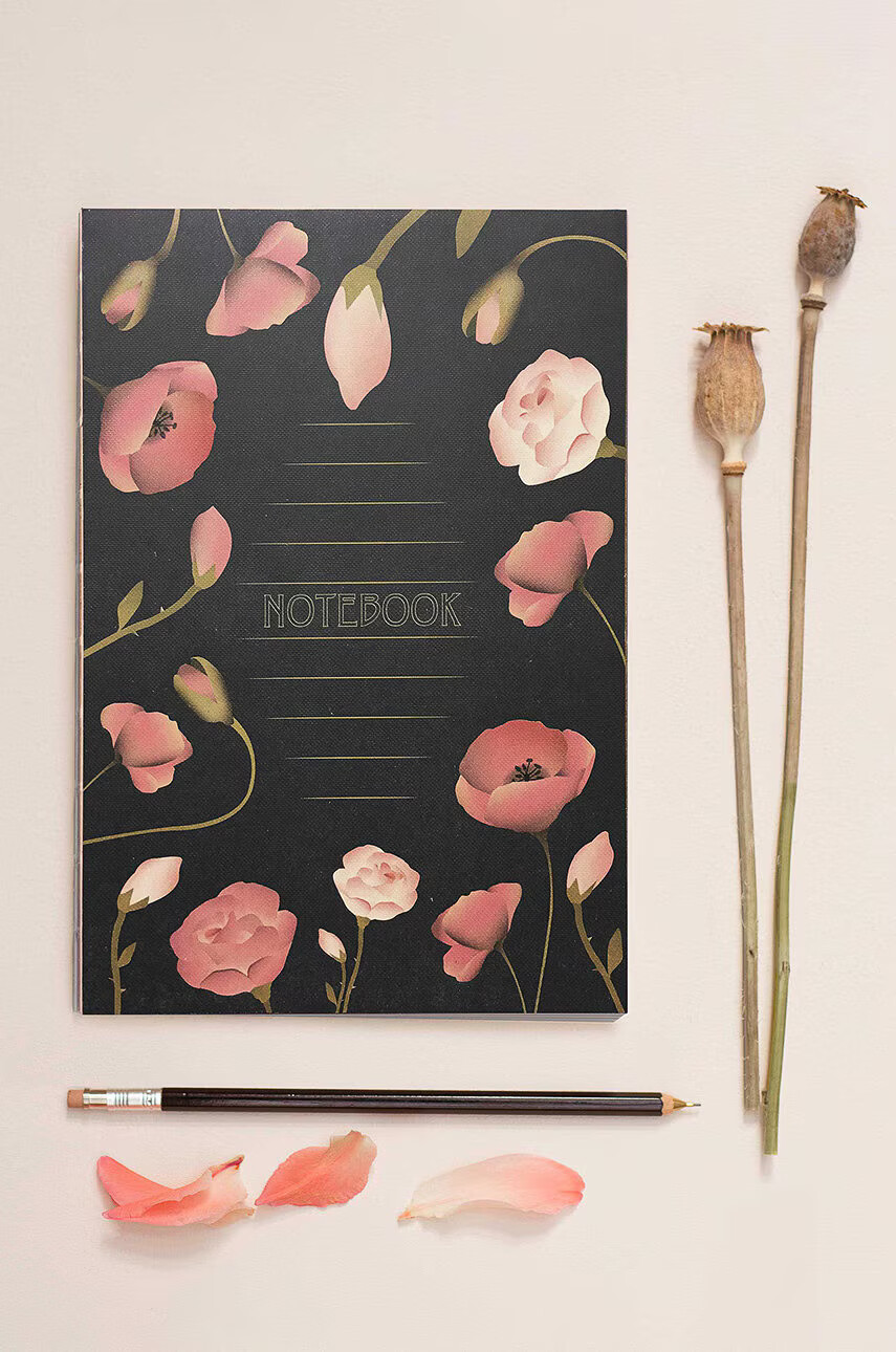 Vissevasse Тефтер Black With Flowers 142x21 cm - Pepit.bg