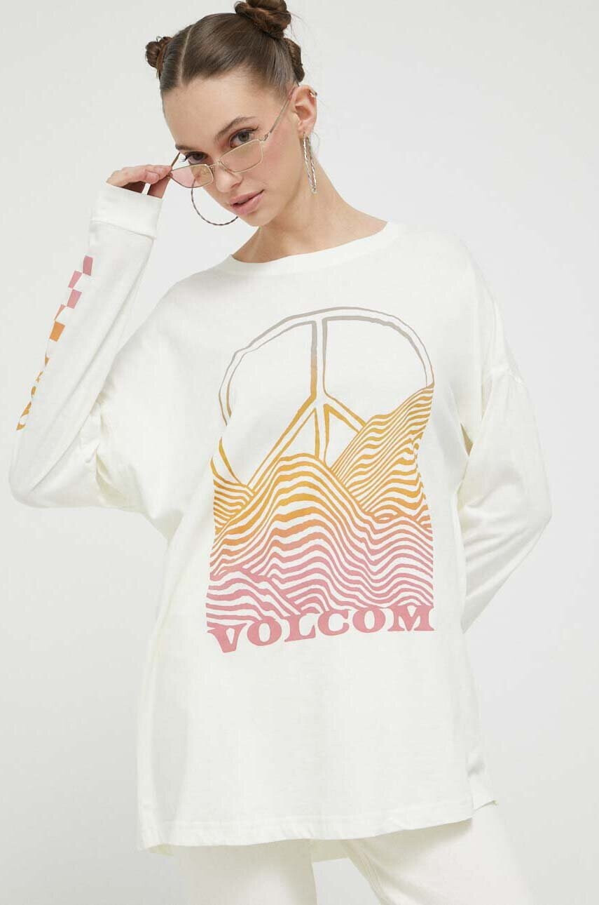 Volcom Памучна блуза с дълги ръкави в бежово - Pepit.bg