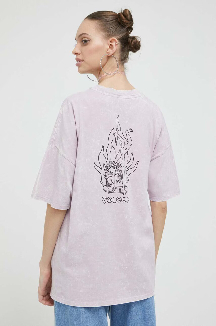 Volcom Памучна тениска в лилаво - Pepit.bg