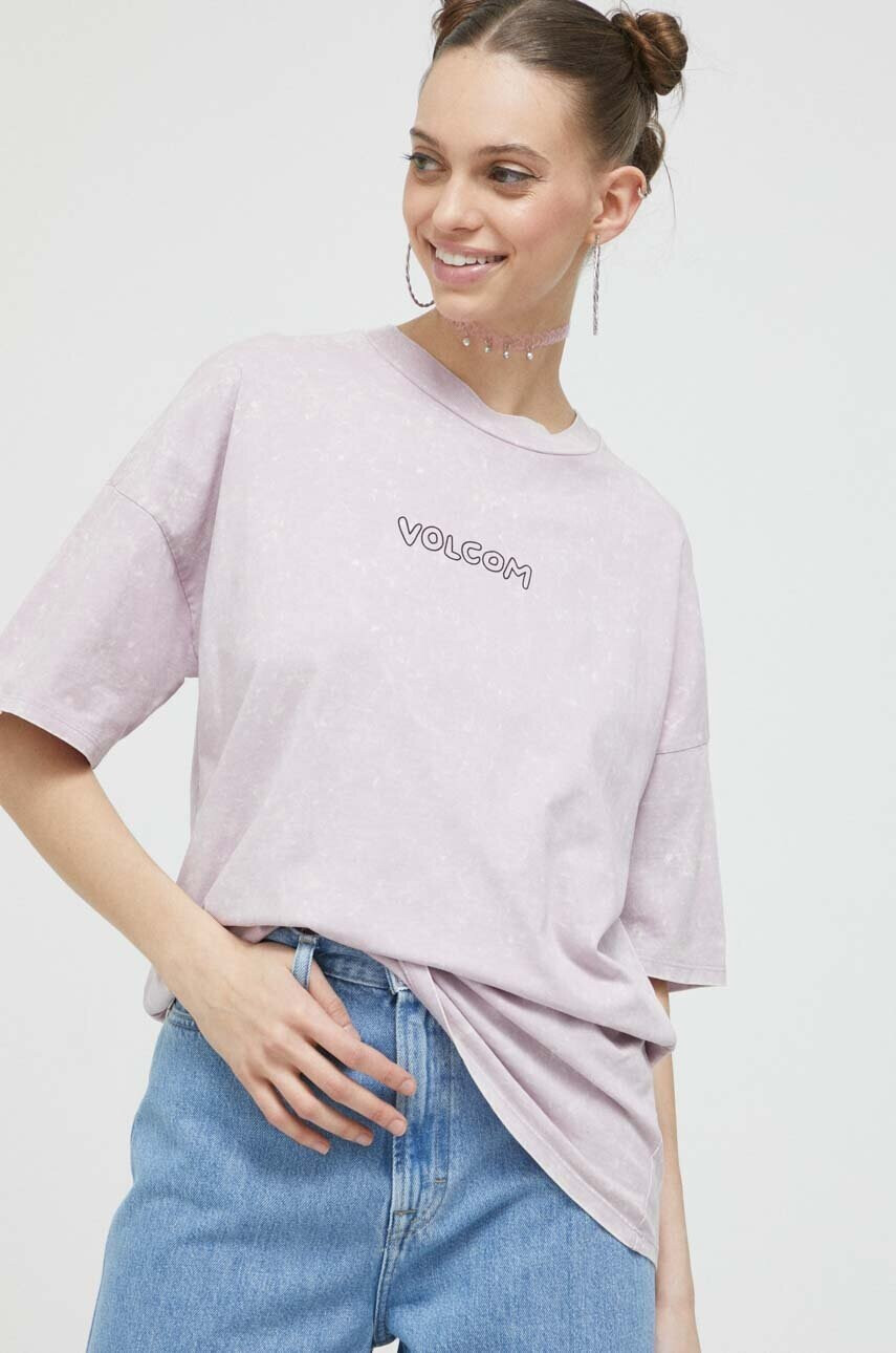 Volcom Памучна тениска в лилаво - Pepit.bg
