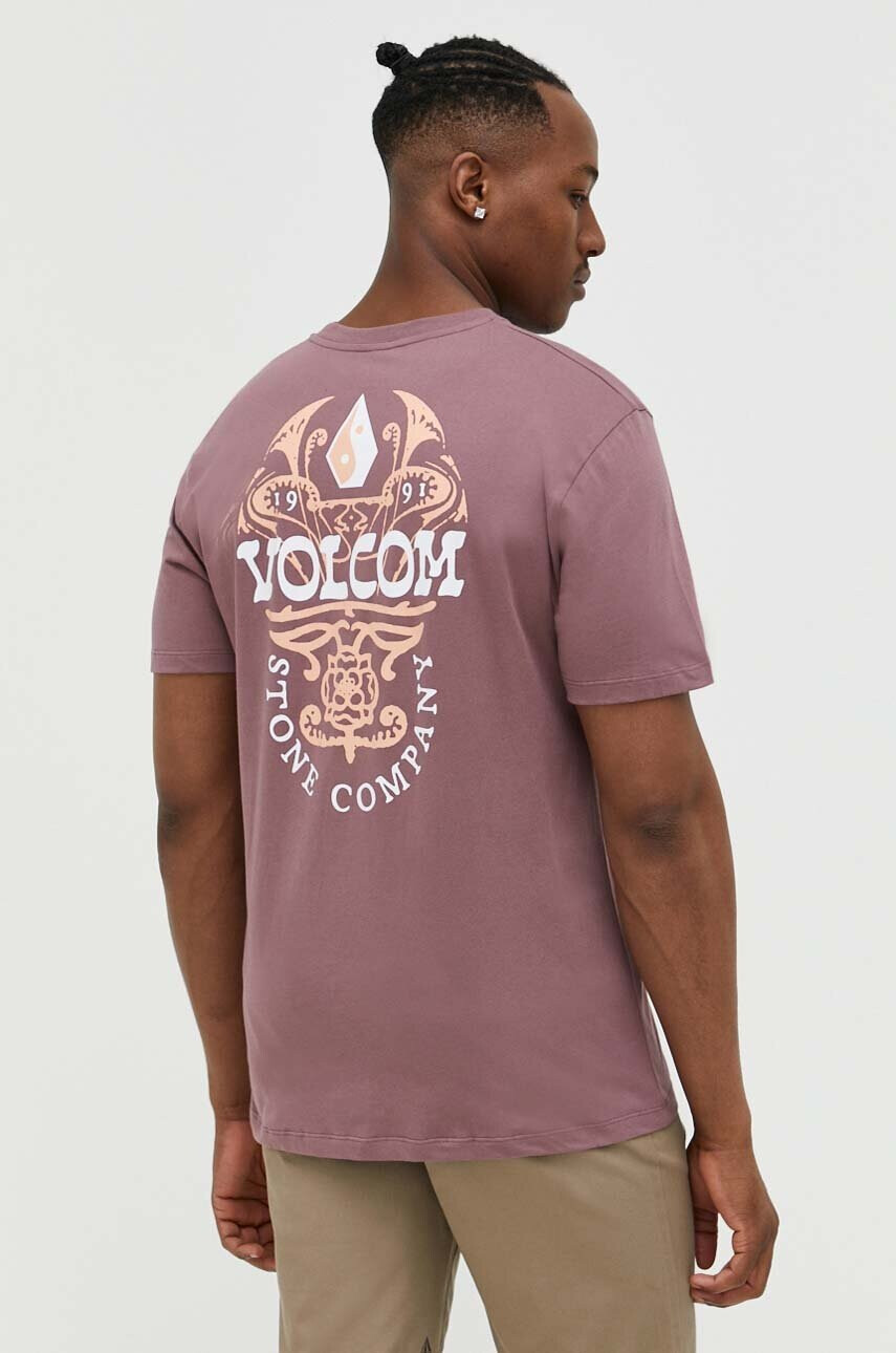 Volcom Памучна тениска в розово с принт - Pepit.bg