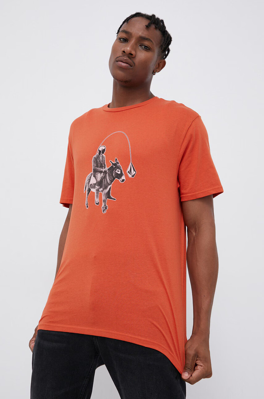 Volcom Памучна тениска в оранжево с принт - Pepit.bg