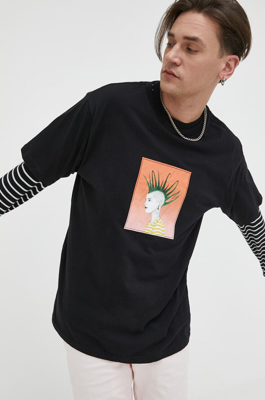 Volcom Памучна тениска X Justin Hager в черно с принт - Pepit.bg