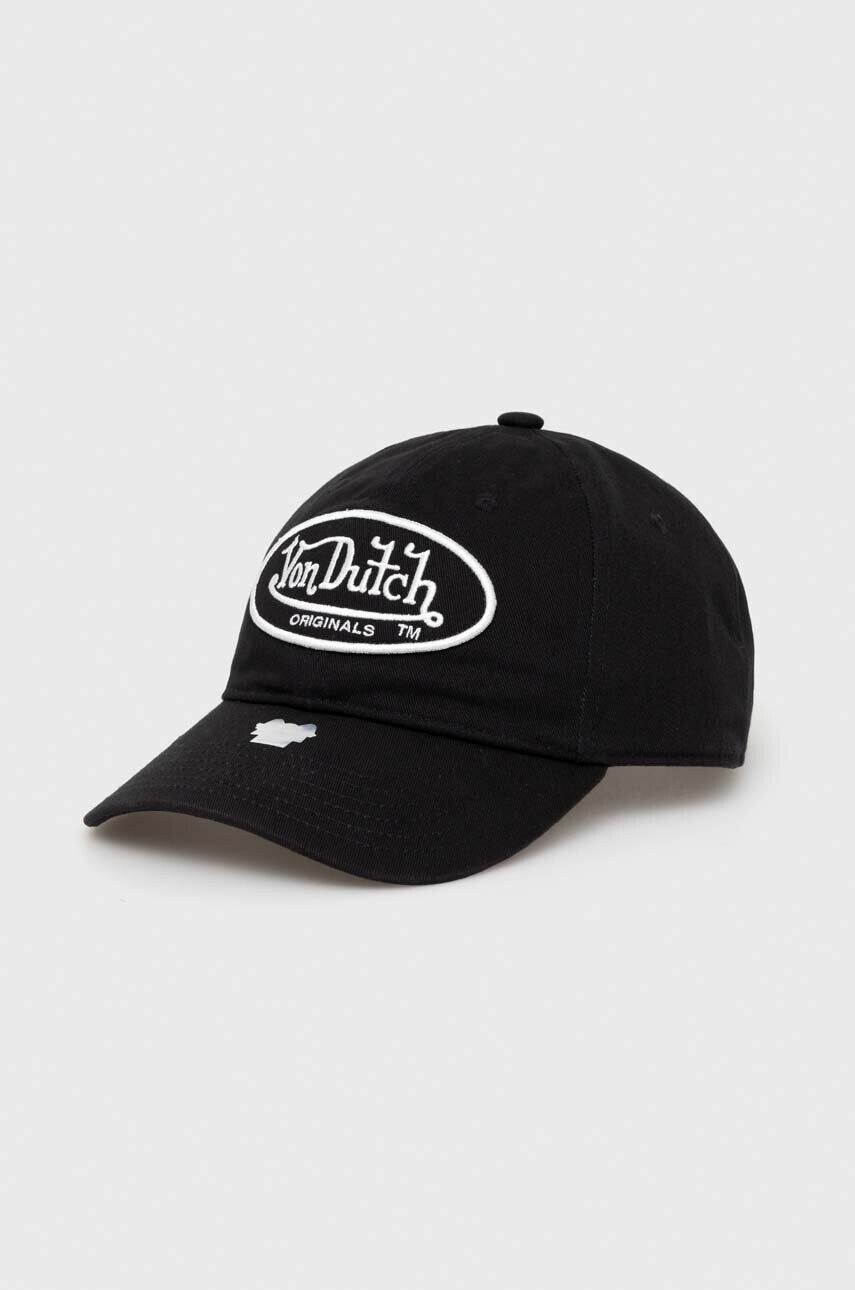 Von Dutch Памучна шапка с козирка в черно с апликация - Pepit.bg