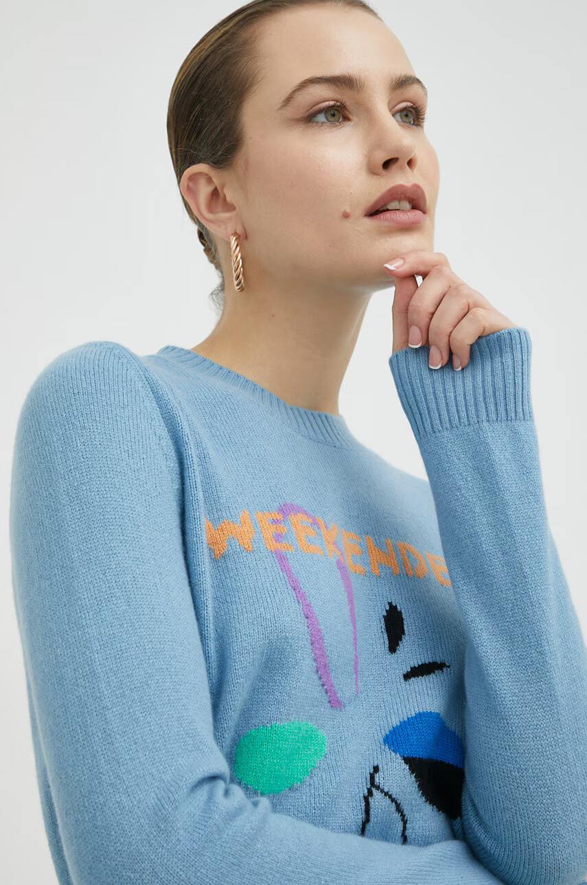 Weekend Max Mara Кашмирен пуловер дамски в синьо от лека материя - Pepit.bg