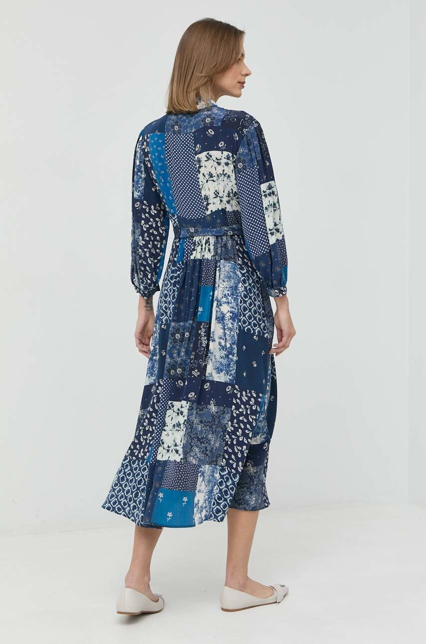 Weekend Max Mara Копринена рокля в тъмносиньо среднодълга разкроен модел - Pepit.bg
