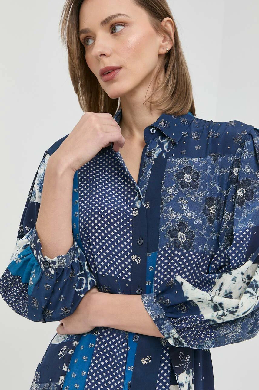 Weekend Max Mara Копринена рокля в тъмносиньо среднодълга разкроен модел - Pepit.bg