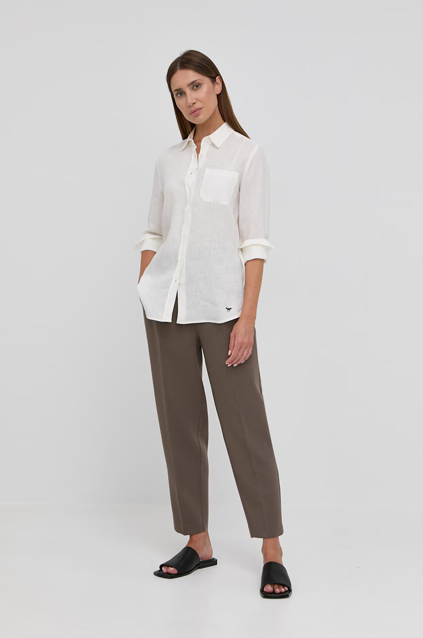 Weekend Max Mara Ленена риза в синьо със стандартна кройка с класическа яка - Pepit.bg
