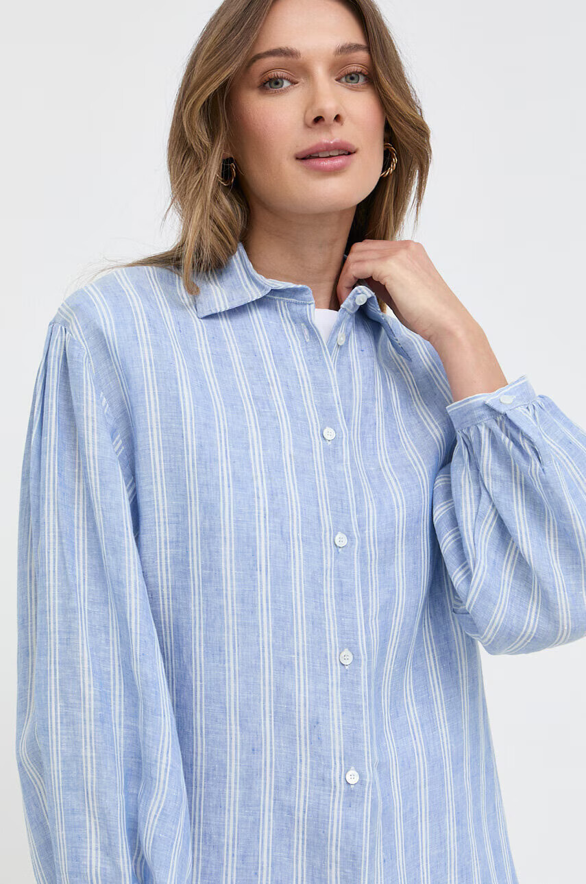 Weekend Max Mara Ленена риза в синьо със стандартна кройка с класическа яка - Pepit.bg