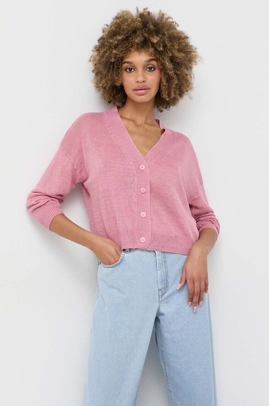 Weekend Max Mara Ленена жилетка в розово от лека материя - Pepit.bg