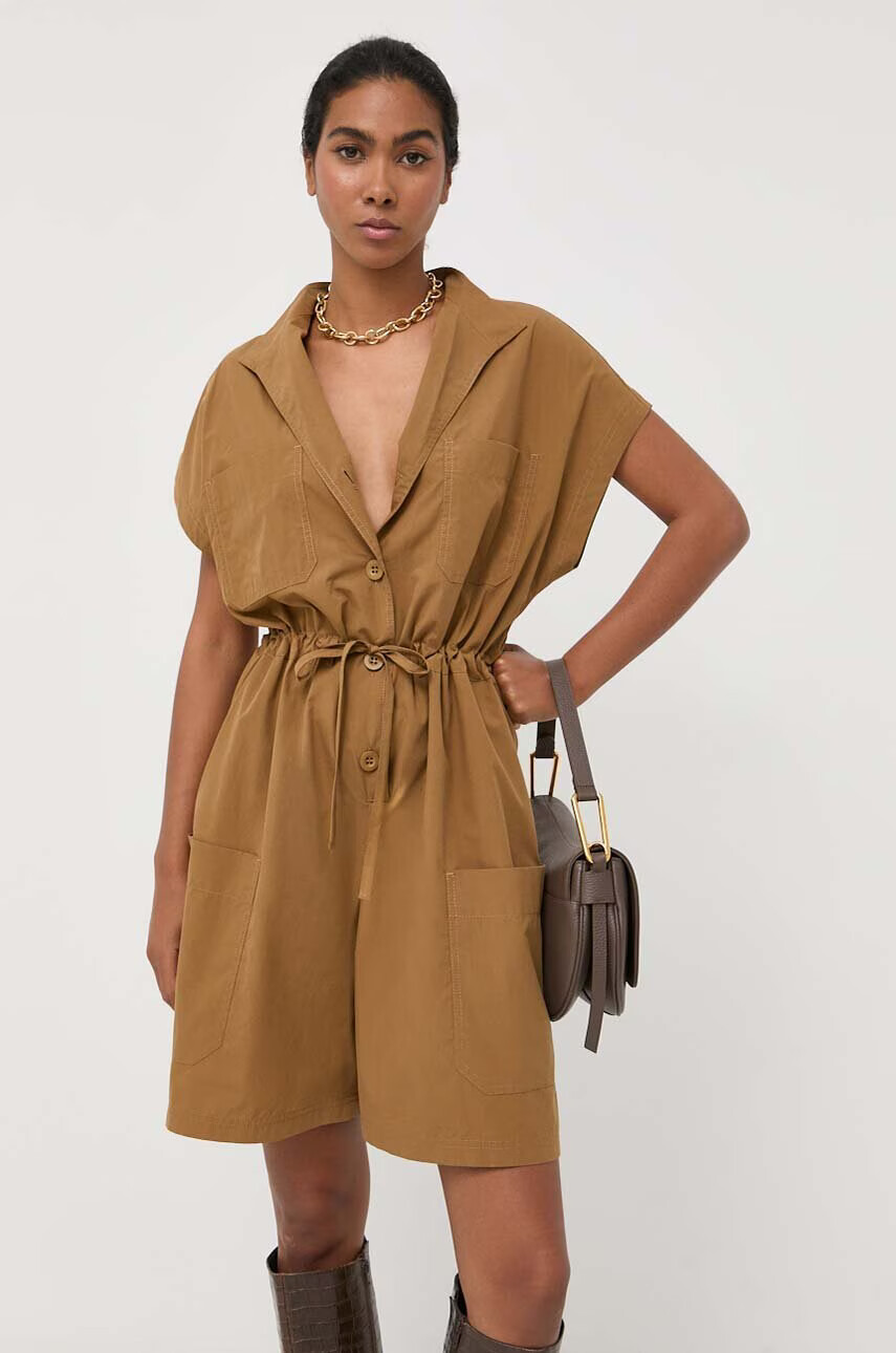Weekend Max Mara Памучен гащеризон в бежово от памук с яка - Pepit.bg