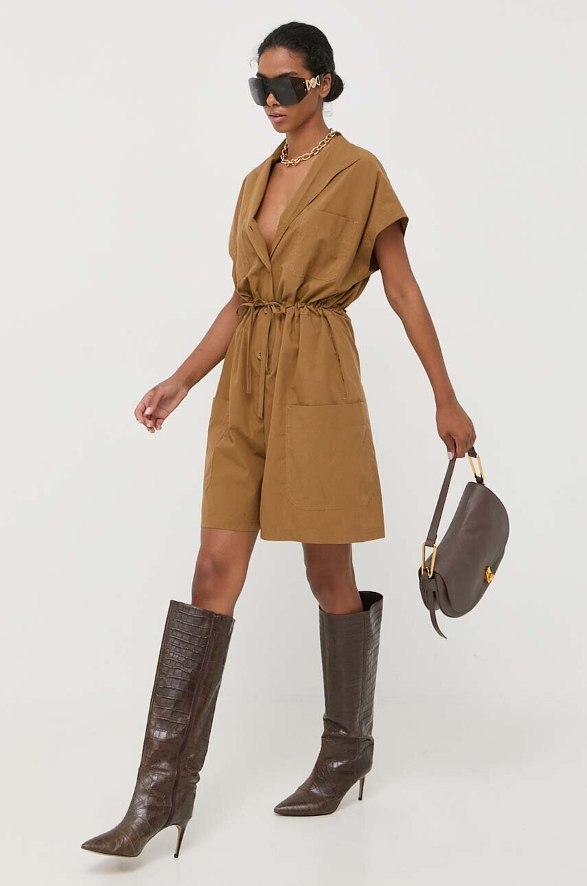Weekend Max Mara Памучен гащеризон в бежово от памук с яка - Pepit.bg