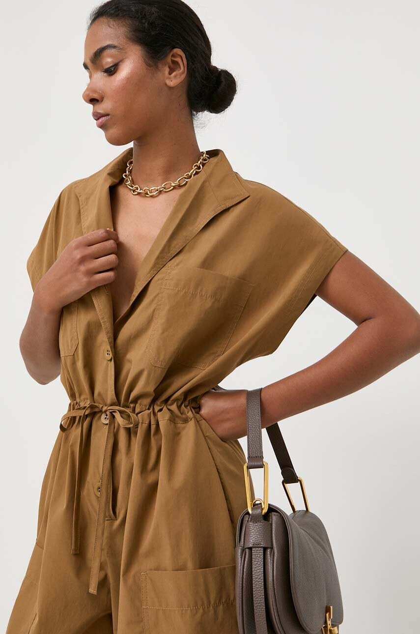 Weekend Max Mara Памучен гащеризон в бежово от памук с яка - Pepit.bg