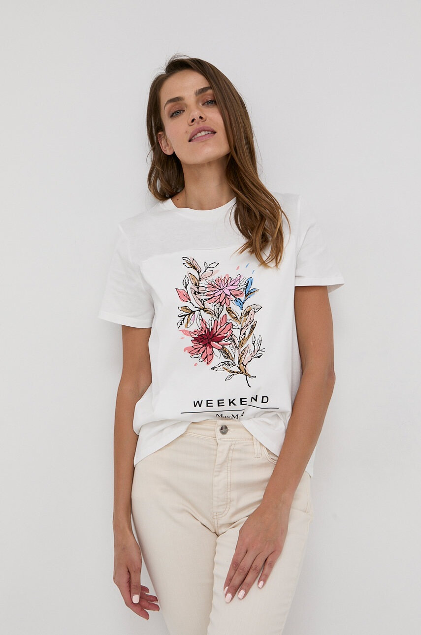 Weekend Max Mara Памучна тениска в бяло - Pepit.bg