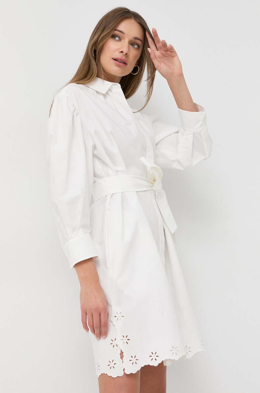 Weekend Max Mara Рокля с лен в бяло къса със стандартна кройка - Pepit.bg
