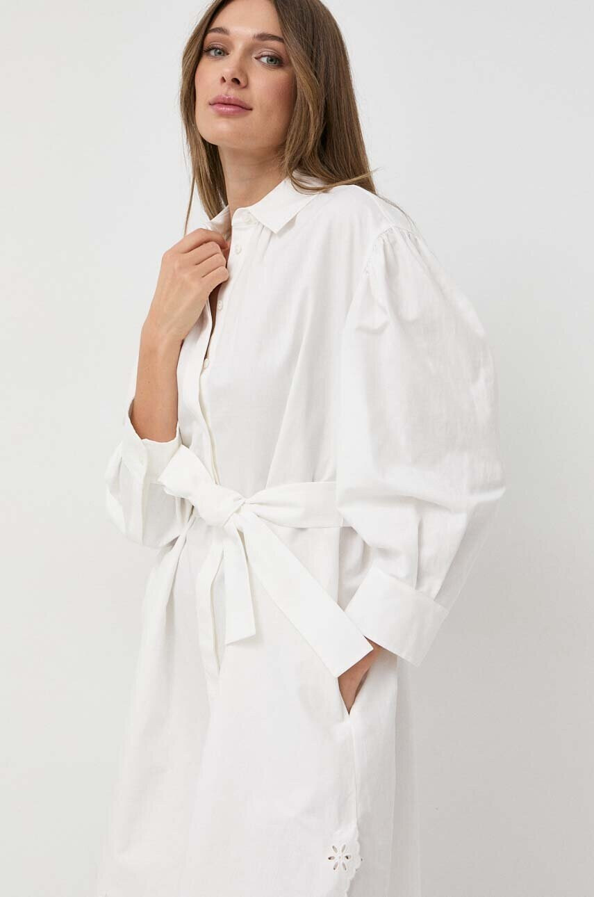 Weekend Max Mara Рокля с лен в бяло къса със стандартна кройка - Pepit.bg