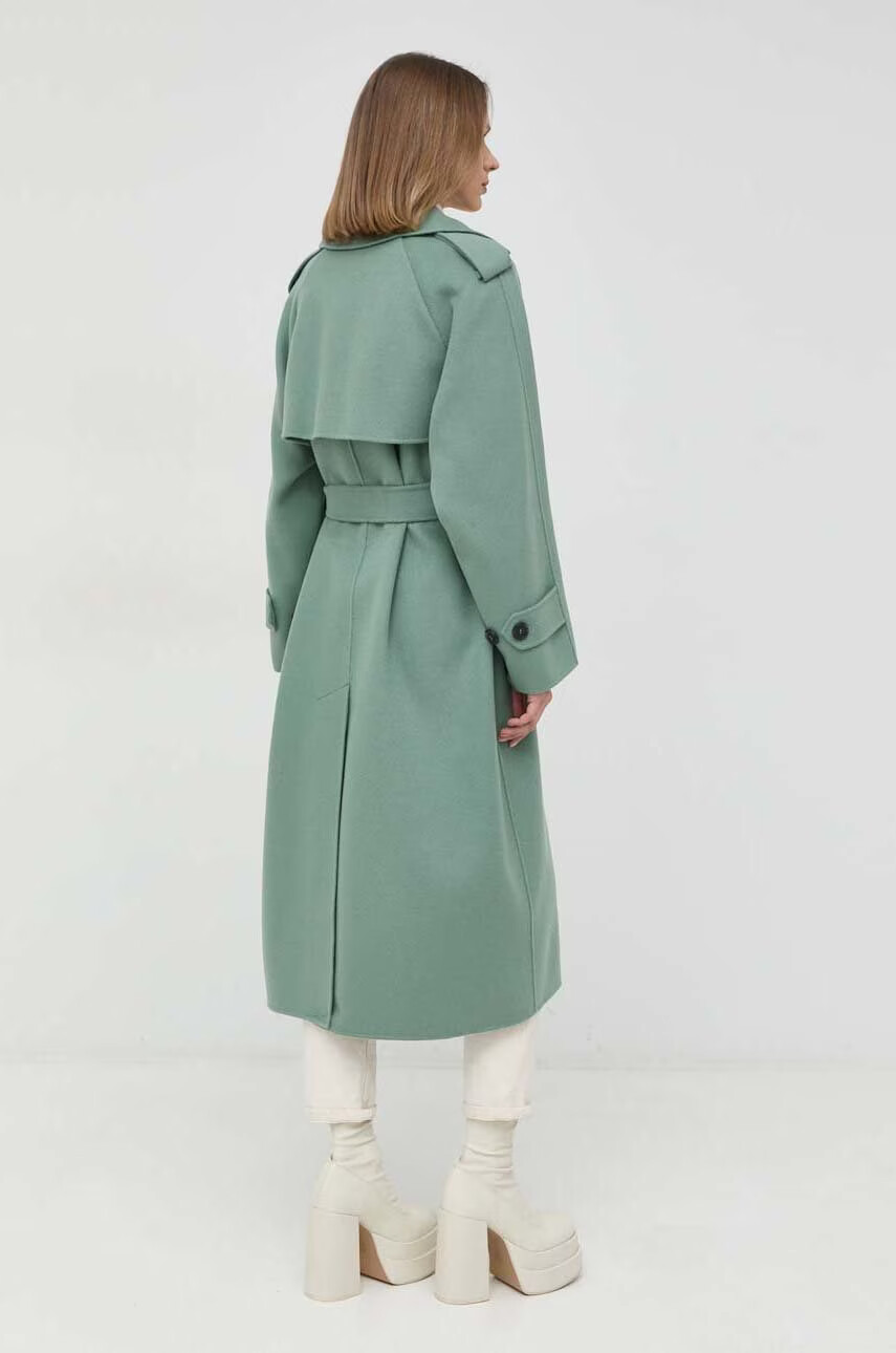 Weekend Max Mara Вълнено палто в зелено преходен модел с двуредно закопчаване - Pepit.bg