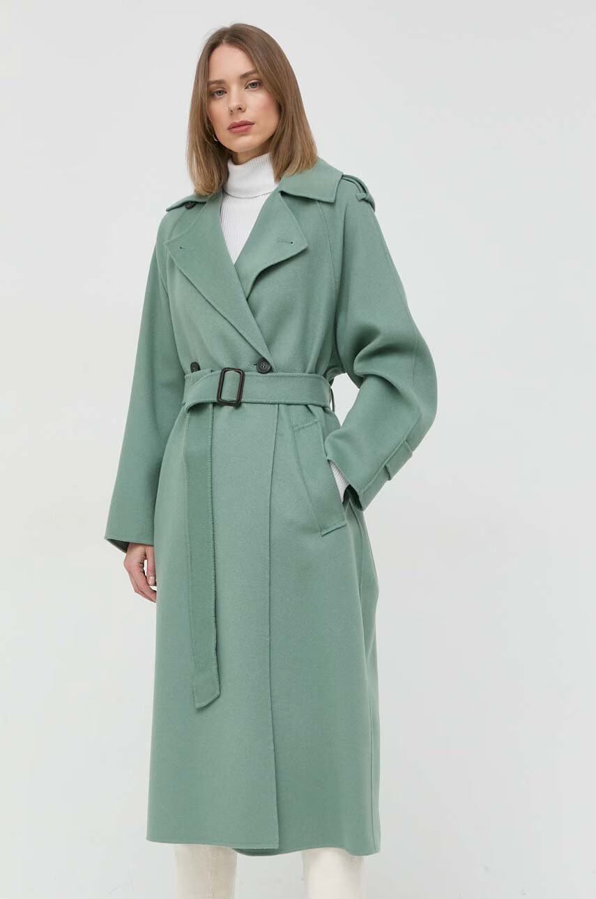 Weekend Max Mara Вълнено палто в зелено преходен модел с двуредно закопчаване - Pepit.bg