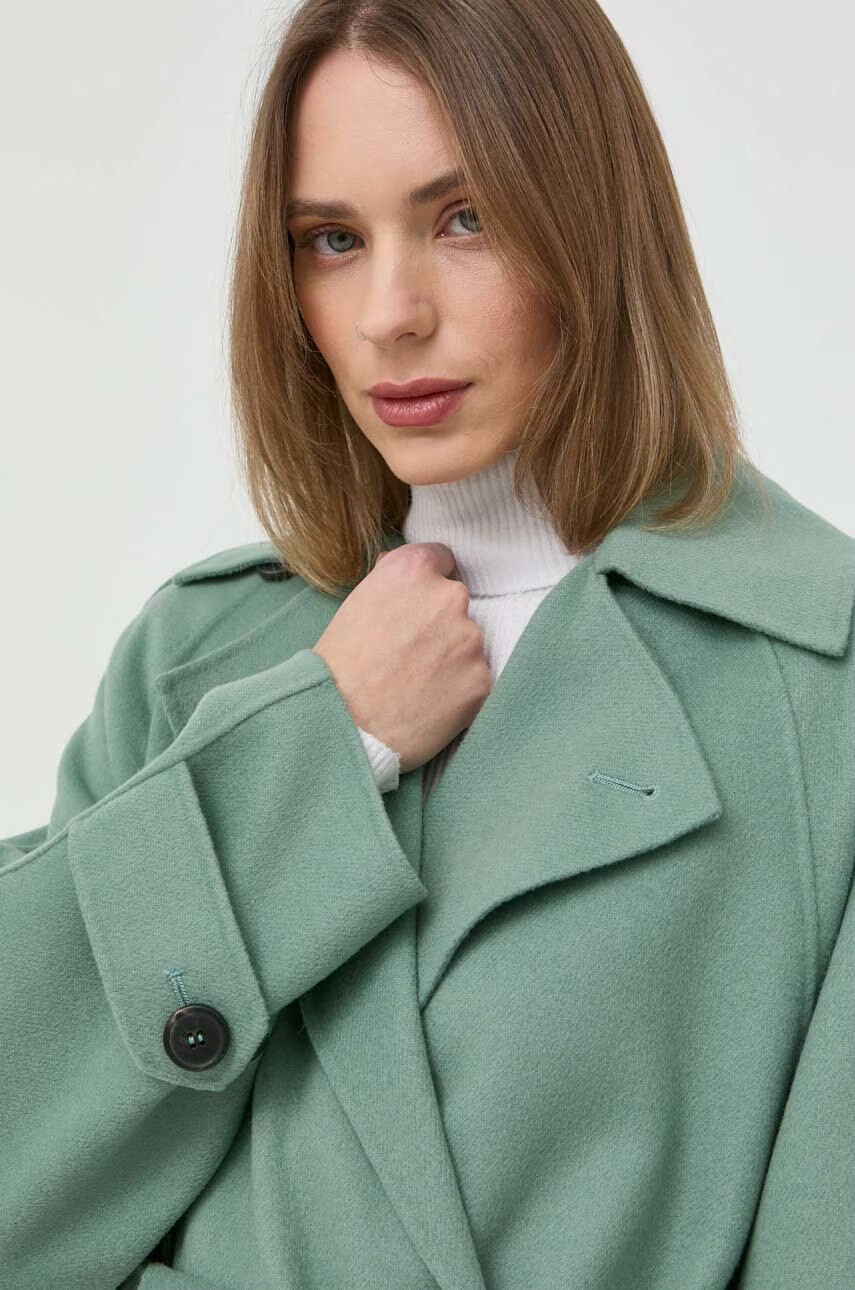 Weekend Max Mara Вълнено палто в зелено преходен модел с двуредно закопчаване - Pepit.bg