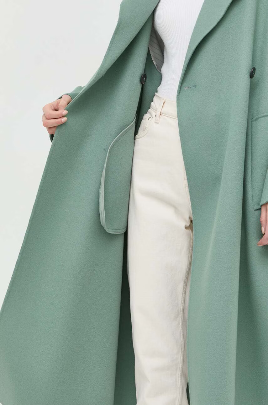 Weekend Max Mara Вълнено палто в зелено преходен модел с двуредно закопчаване - Pepit.bg