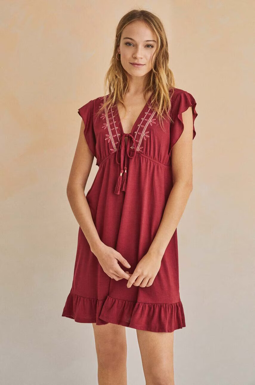 women'secret Рокля EASY FIT в бордо къс модел с уголемена кройка 5545132 - Pepit.bg