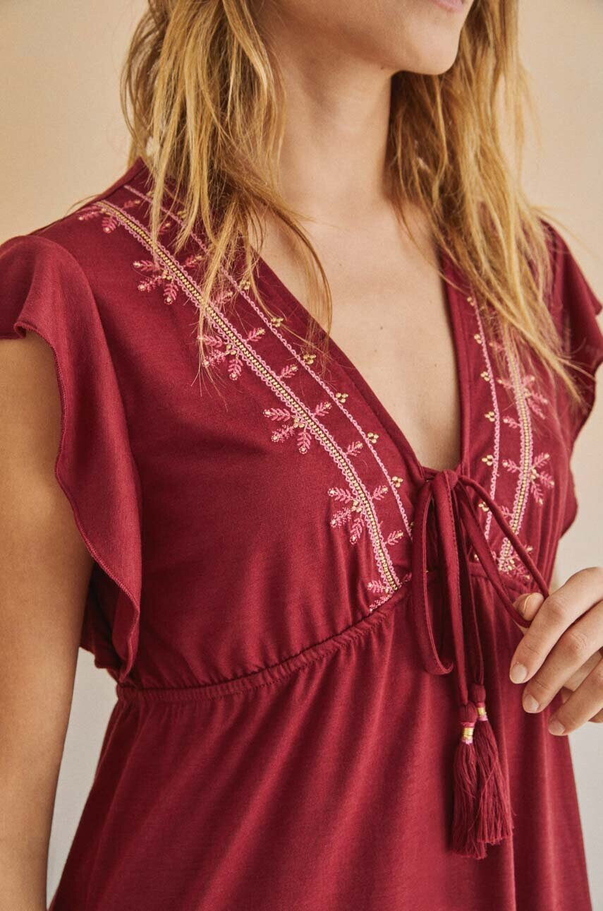 women'secret Рокля EASY FIT в бордо къс модел с уголемена кройка 5545132 - Pepit.bg