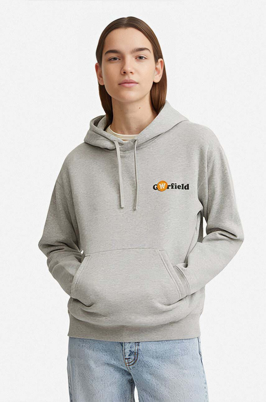 Wood Wood Памучен суичър X Garfield Jenn Hoodie Double Trouble 30042401-2424 GREY MELANGE в сиво с качулка с принт - Pepit.bg