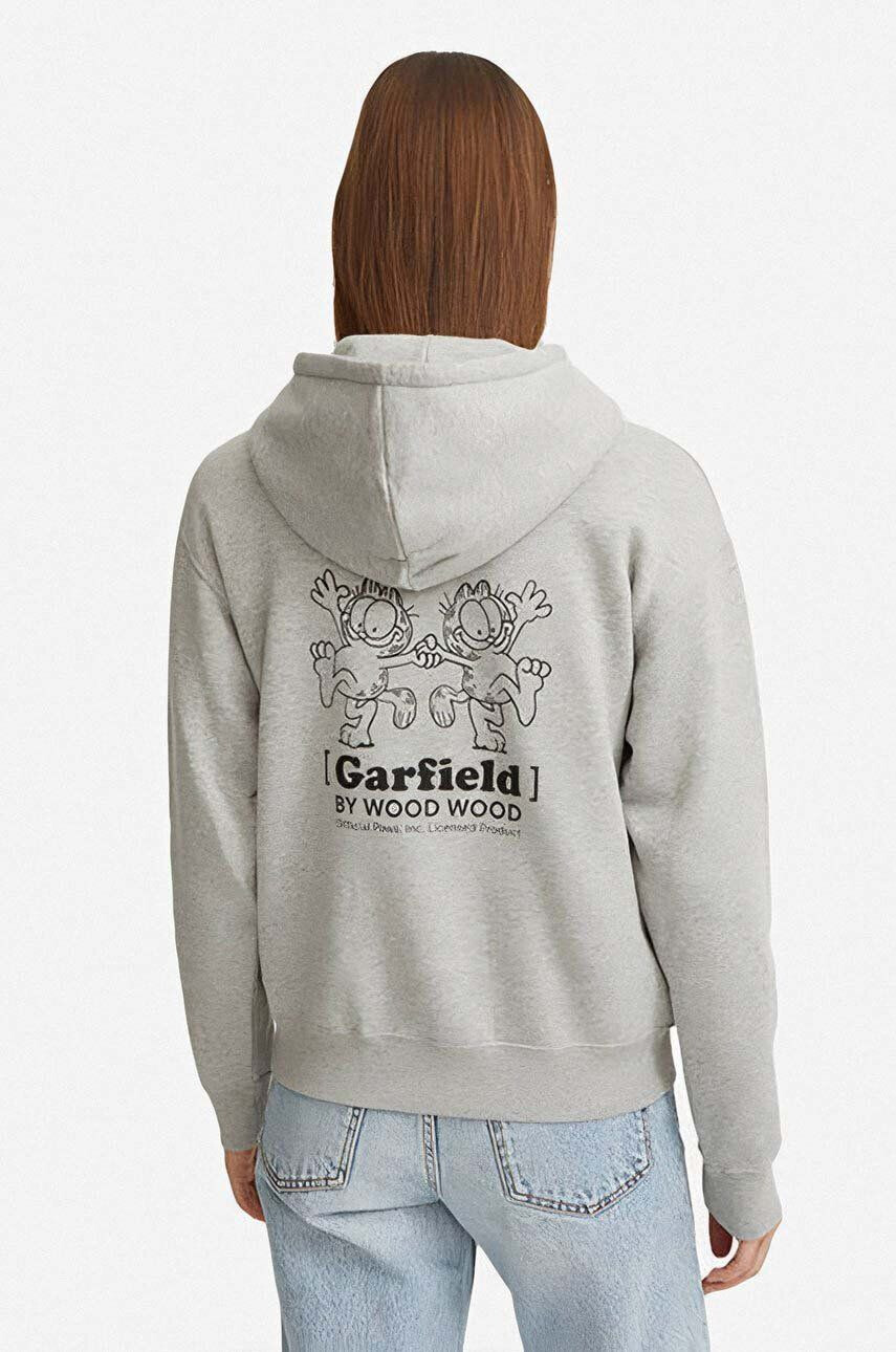 Wood Wood Памучен суичър X Garfield Jenn Hoodie Double Trouble 30042401-2424 GREY MELANGE в сиво с качулка с принт - Pepit.bg