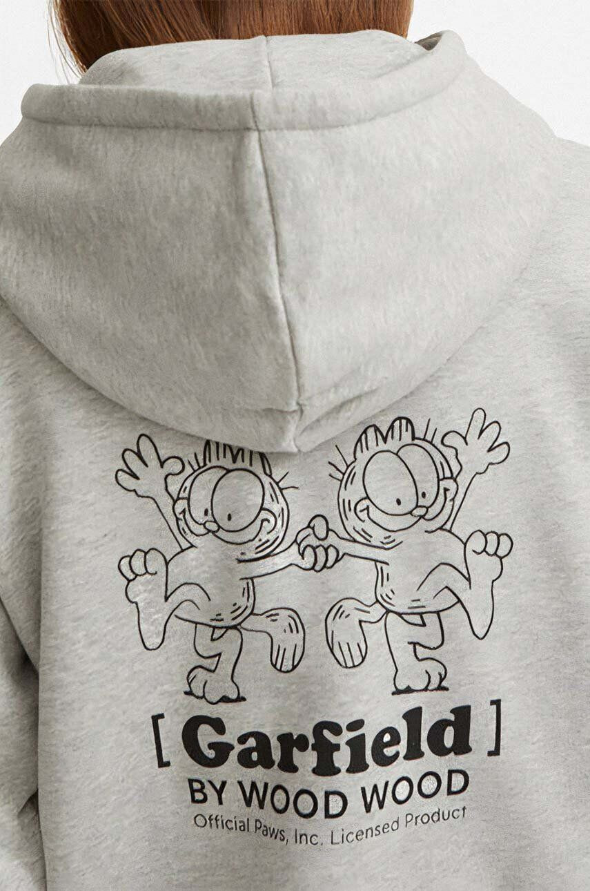 Wood Wood Памучен суичър X Garfield Jenn Hoodie Double Trouble 30042401-2424 GREY MELANGE в сиво с качулка с принт - Pepit.bg