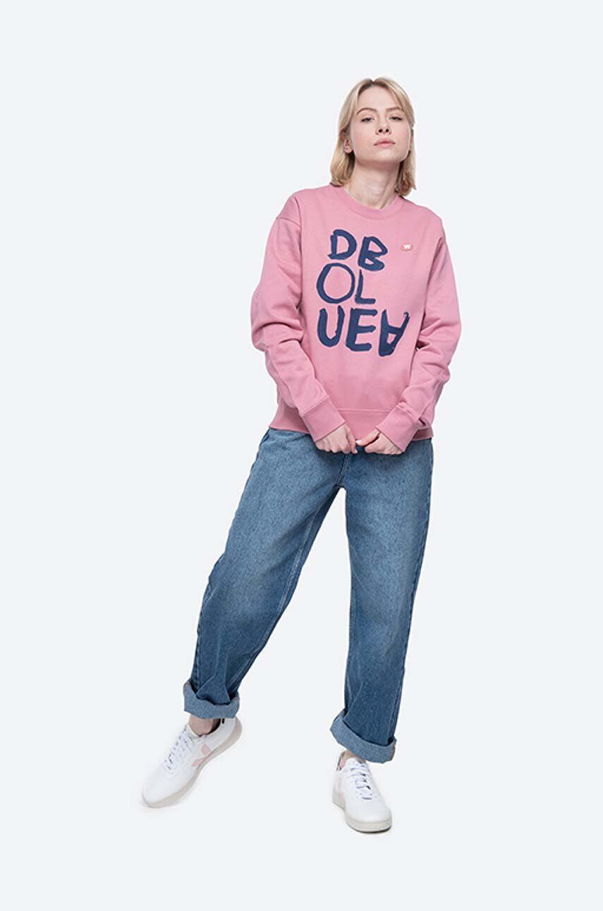 Wood Wood Памучен суичър Jess Sweatshirt 10112402-2424 Rose в розово с принт - Pepit.bg