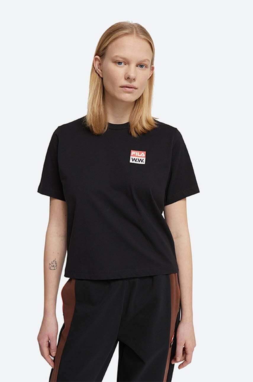 Wood Wood Памучна тениска Steffi T-Shirt x Fila в черно - Pepit.bg