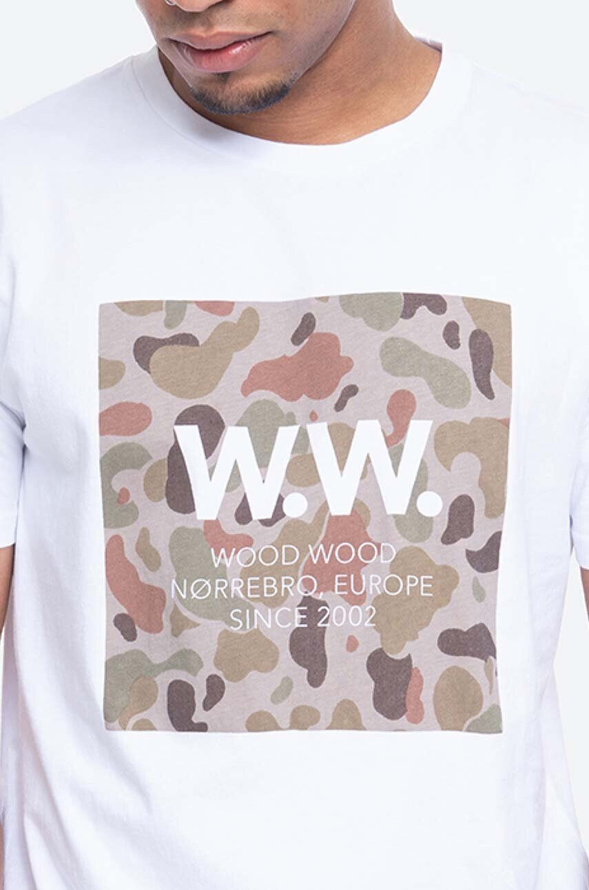 Wood Wood Памучна тениска WW Square в бяло с принт - Pepit.bg