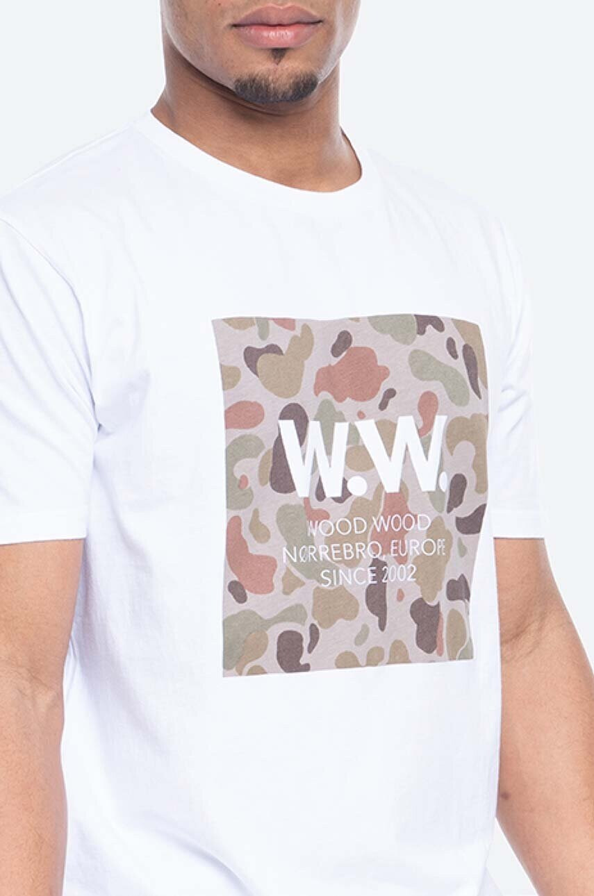 Wood Wood Памучна тениска WW Square в бяло с принт - Pepit.bg