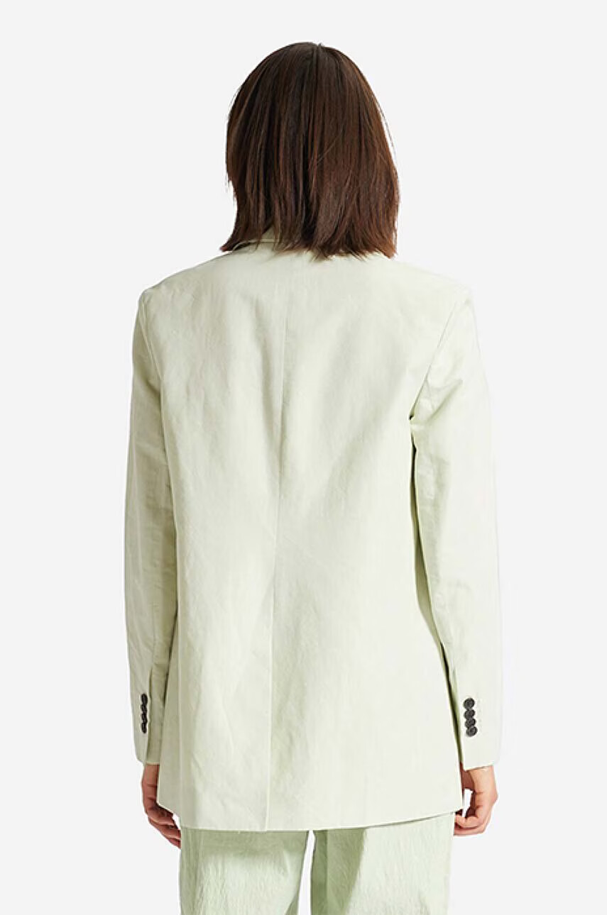 Wood Wood Сако с лен Madeleine Mini Stripe Blazer 12211201-5291 PASTEL GREEN в зелено с уголемена кройка с изчистен дизайн - Pepit.bg