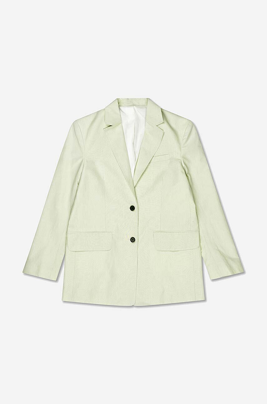 Wood Wood Сако с лен Madeleine Mini Stripe Blazer 12211201-5291 PASTEL GREEN в зелено с уголемена кройка с изчистен дизайн - Pepit.bg