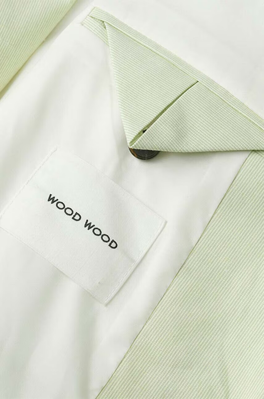 Wood Wood Сако с лен Madeleine Mini Stripe Blazer 12211201-5291 PASTEL GREEN в зелено с уголемена кройка с изчистен дизайн - Pepit.bg