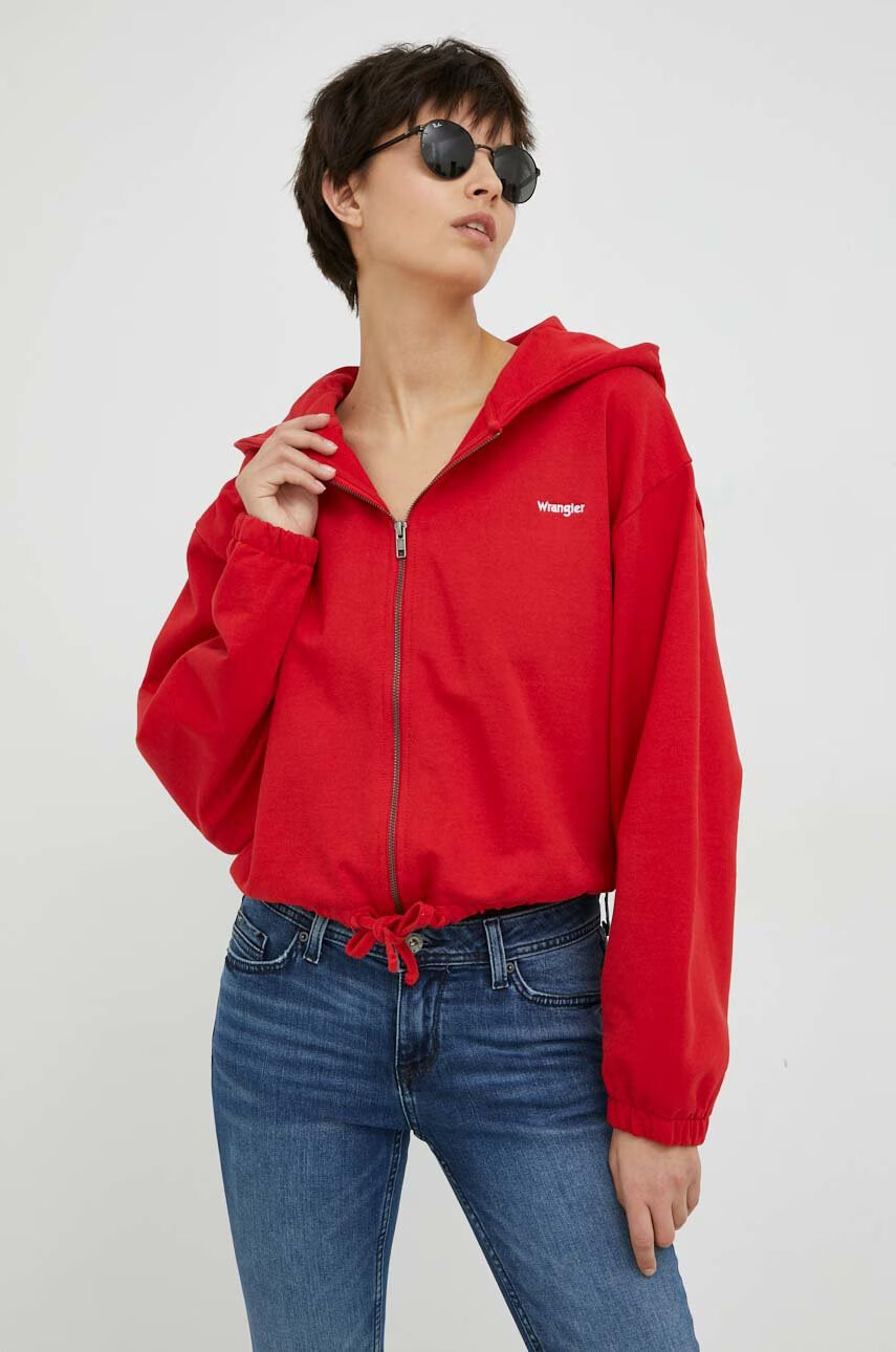 Wrangler Памучен суичър в червено с качулка с изчистен дизайн - Pepit.bg