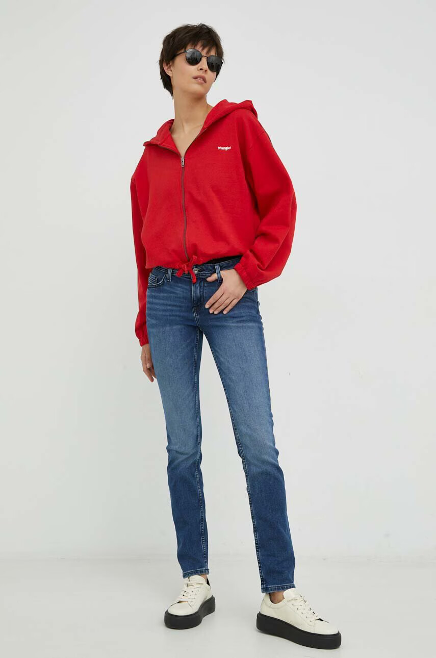 Wrangler Памучен суичър в червено с качулка с изчистен дизайн - Pepit.bg