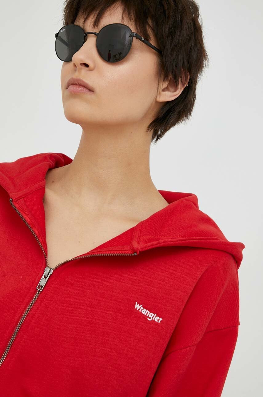 Wrangler Памучен суичър в червено с качулка с изчистен дизайн - Pepit.bg