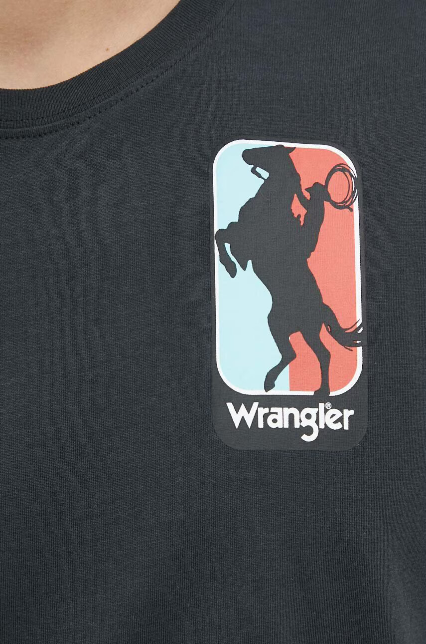 Wrangler Памучна тениска в черно с принт - Pepit.bg