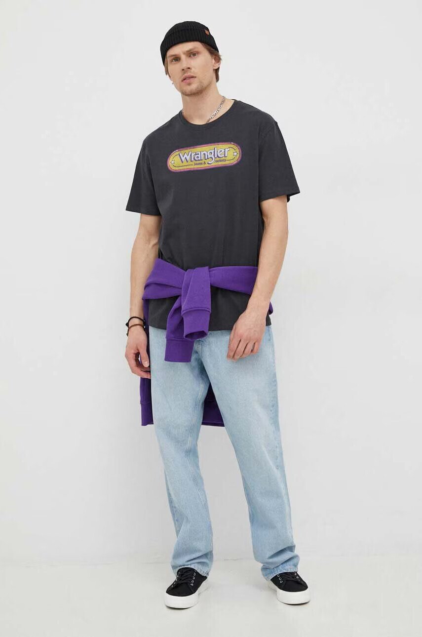 Wrangler Памучна тениска в черно с принт - Pepit.bg