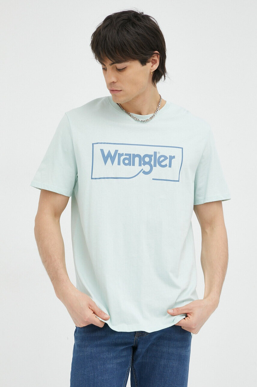 Wrangler Памучна тениска в зелено с принт - Pepit.bg