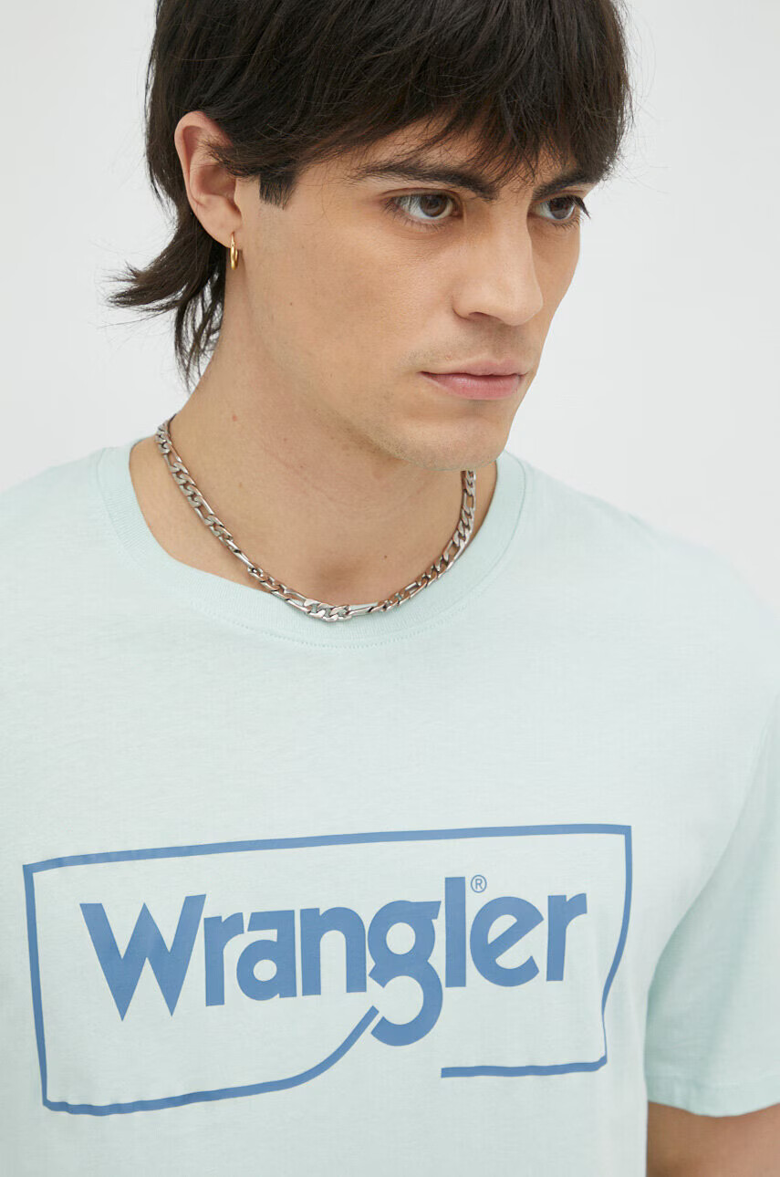 Wrangler Памучна тениска в зелено с принт - Pepit.bg